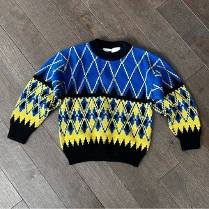 Vintage blue & yellow knit sweater size 6x